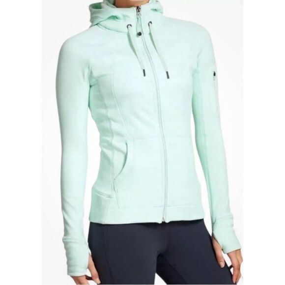 Athleta Jackets & Blazers - Athleta Bright Stripe Strength Hoodie Water Blue Full Zip Jacket Sz S NWT